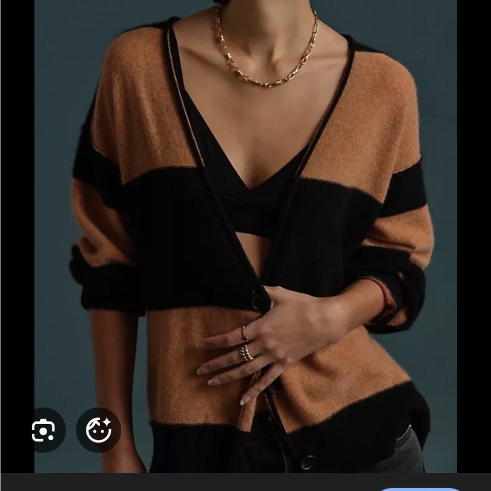 Free People Black and Tan Striped Cashmere Cardigan